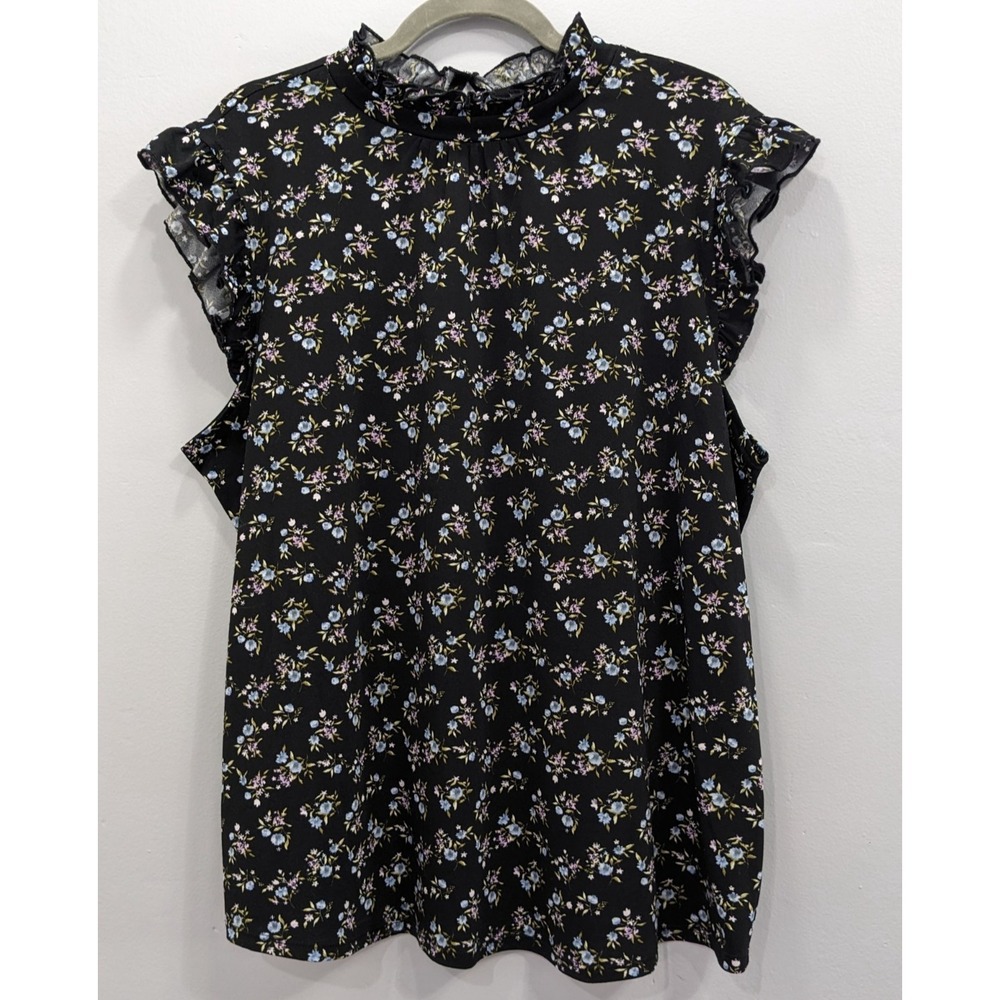 Sweet Rain Young Contemporary Floral Top Cottagecore Ruffle Blouse Cap Sleeve 2X